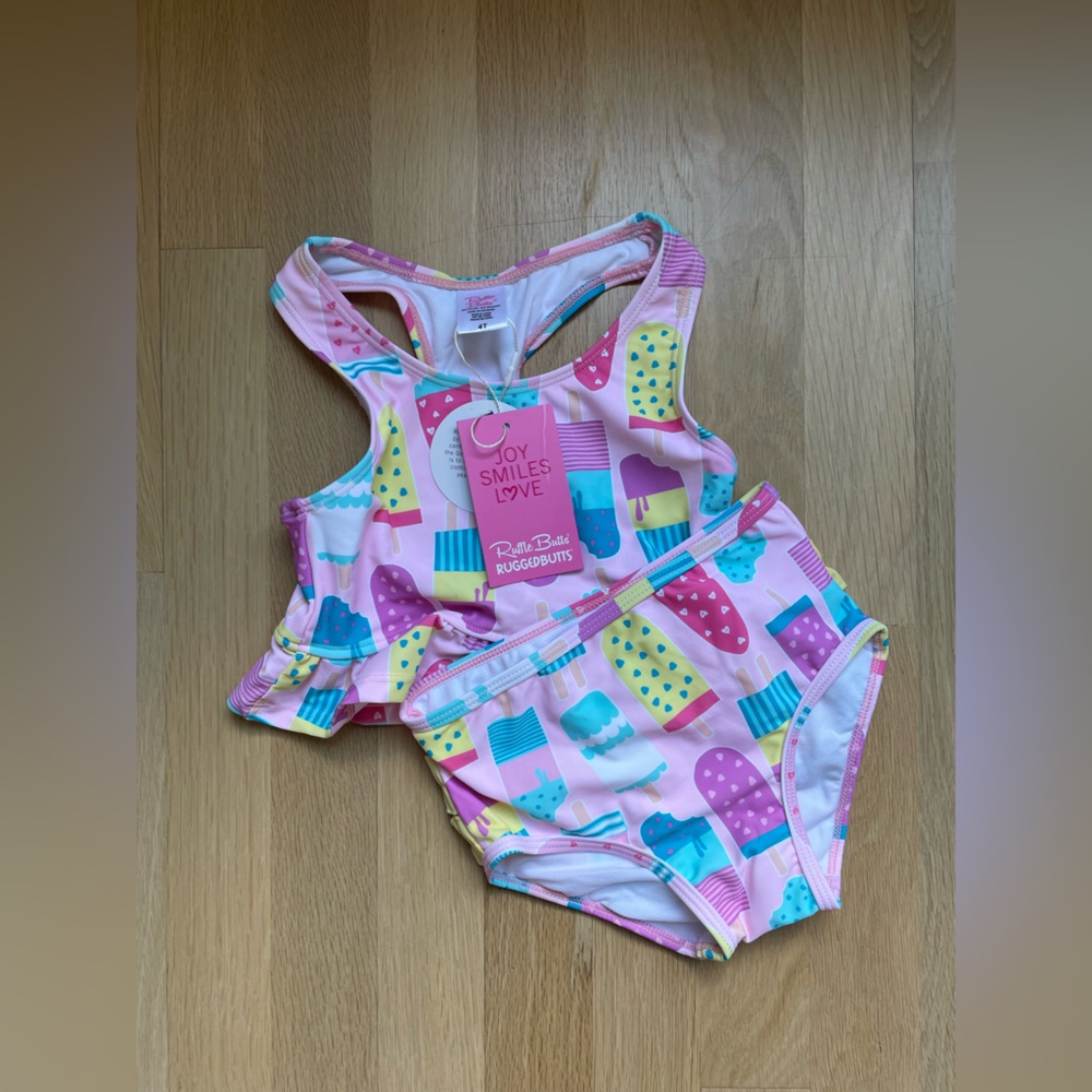 Ruffle Butts Pink Popsicle Kids Swim Set